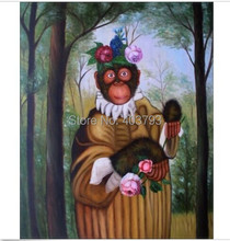 High Quality Hand Painted Oil Painting Monkey Holding Flowers 20x24in no framed 2024 - buy cheap