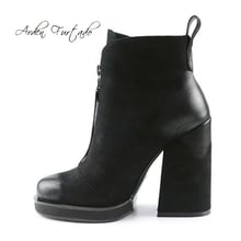 Arden Furtado 2018 Otoño Invierno fiesta zapatos señoras punta redonda moda frente cremallera botines matin botas gruesas tacones altos 41 2024 - compra barato