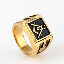 Gold Mens Square Free Mason Freemasonry Masonic Ring 316L Stainless Steel Ring 2024 - buy cheap