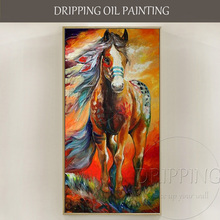 Popular arte da parede pintados à mão de alta qualidade colorido cavalo pintura a óleo batalha abstrata cavalo guerra pintura para sala de estar 2024 - compre barato