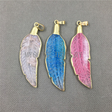 Colorful Carved Agates Feather Shape Pendant Gold Color Leaf Pendant Charm MY0991 2024 - buy cheap