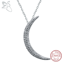 ZS Crescent Moon Pendant Necklace for Women Paved CZ Crystal Moon Pendant 925 Sterling Silver Necklace Islam Jewelry Israeli 2024 - buy cheap