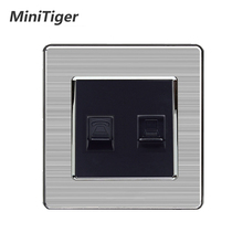 Minitiger RJ45 Internet Data Jack CAT5E Connector With 2 Core RJ11 Telephone Outlet Stainless Steel Brushed Panel Wall Socket 2024 - buy cheap