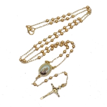 3 mm Copper Beads Gold Cross Rosary Necklace Religious Fashion Pray Jewelry 2024 - buy cheap