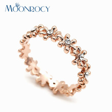 MOONROCY Drophipping Rose Gold Color Cubic Zirconia Crystal Rings Jewelry Snow Flower Ring for Women Girls Jewelry Gift 2024 - buy cheap