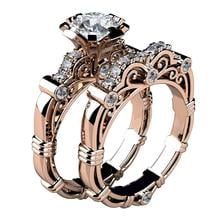 2Pcs/Set Engagement Wedding Retro Women Rhinestone Carved Finger Ring Jewelry Gold silver color crystal Zircon Lovere rings 2024 - buy cheap