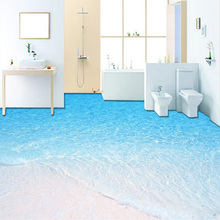 Papel de parede foto 3d onda mar praia banheiro adesivo de pintura moderna simples pvc à prova d' água decoração de chão mural de parede 2024 - compre barato