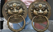 Ym 316 16 "antigo china bronze feng shui foo fu cão guardion leão knocker porta par 2024 - compre barato