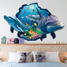 Underwater Fish Dolphin 3d Vivid Window Wall Stickers DIY Wall decals Bathroom Living Room Bedroom Home Decoration Poster 2024 - buy cheap