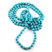 Free Shipping Fashion Bohemian Tribal Jewelry 8mm Blue Faceted Stones long Knotted Necklace 2024 - buy cheap