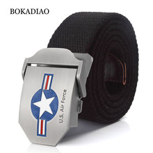BOKADIAO-Cinturón de lona para hombres y mujeres, Fuerza Aérea DE LOS EE.UU. de lujo, hebilla de Metal, ejército militar, militar, táctico, azul 2024 - compra barato