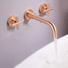 Grifo doble cruzado para lavabo de baño, accesorio de montaje en pared moderno, 2 asas, color oro rosa, envío gratis 2024 - compra barato