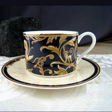 Керамическая кофейная чашка в европейском стиле ретро, чашка для чая, кружка для воды, чашка для чая и блюдце, 180 мл, чашка для кофе с золотым узором, посуда для напитков, 1 комплект 2024 - купить недорого