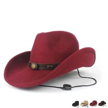 Sombrero Hombre Women Men Wool Hollow Western Cowboy Hat Roll-up Brim Gentleman Outblack Jazz Cap Wind Rope Size 56-58CM 2024 - buy cheap