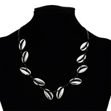 New Bohemian Jewelry Simple Black Rope Chain Woven Beads Shell Clavicle Choker Necklace for Women Beach Accessories 2024 - buy cheap