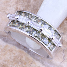 Sparkly Green Peridot White CZ Silver Plated  Women's Ring Size 6 / 7 / 8 / 9 R1367 2024 - buy cheap