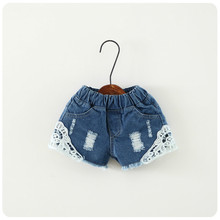 Calças jeans de renda infantil, nova calça de verão para meninas, shorts de cowboy com buracos, calças de renda para crianças de 1 a 12 anos 2024 - compre barato