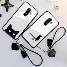 BONVAN Tempered Glass Case For Samsung Galaxy s9 s8 plus Cute Cat Cover For Samsung Galaxy Note 9 8 s8 s9 Tassel Lanyard Case 2024 - buy cheap