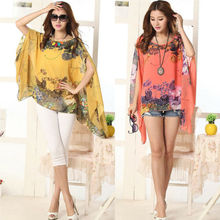 Boho Women Ladies Batwing Sleeve Chiffon Printing Blouse Top Shirt Plus Size Shirt Clothing 2024 - buy cheap