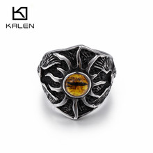 Мужские кольца KALEN в стиле панк с желтым кристаллом, размер 8-12 2024 - купить недорого