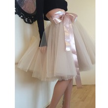 Puffy Champagne Midi Tulle Skirts Women With Ribbion Sash Bow Pretty Bridesmaid Tulle Skirt Female Zipper Bottom Custom Made 2024 - buy cheap