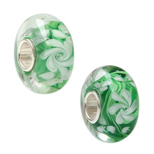 Pingente de prata 925 furo grande 3d flores verdes coloridas contas de vidro europeu ajuste europeu pulseiras joias 2024 - compre barato