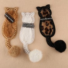 Adesivo de gatinho com pele de pérola, apliques para costurar roupas, jaqueta, bolsa, sapatos, miçangas, strass, 1 peça 2024 - compre barato