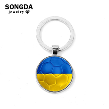 SONGDA Ukraine Flag Keychain World Football Game Soccer Printing Glass Dome Pendant Silver Color Key Chain Bag Charms Fans Gifts 2024 - buy cheap