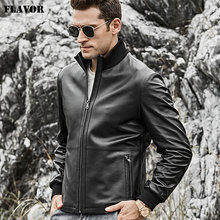 FLAVOR-chaqueta de cuero Real para hombre, chaqueta de piel de cordero con cuello de pie, puño de costilla 2024 - compra barato