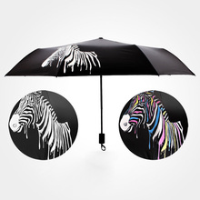 Jpzylfkzl preto descoloração de água zebra guarda-chuva chuva feminino à prova de vento dobrável guarda-chuva descoloração de água cor 2024 - compre barato
