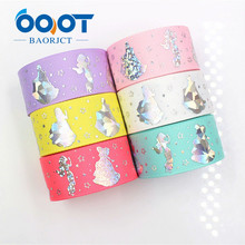 OOOT BAORJCT G-18609-421 25 mm 10 yards laser Silver Cartoon love Printed grosgrain ribbon DIY headdress wedding gift wrap 2024 - buy cheap