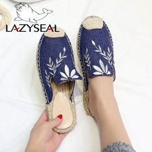 LazySeal Baotou-Zapatillas bordadas para mujer, zapatos de suela plana, antideslizantes, chanclas de cáñamo, transpirables 2024 - compra barato
