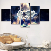 Wall Art Modular Canvas Pictures Poster HD Print 5 Pieces Angel Girl Play The Violin And Moon Night View Paintings Decor Bedroom 2024 - buy cheap