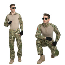 Male Army Military Uniform Camouflage Shirt Tactical Combat Multicam Pants Airsoft War Game Cargo Pants Elbow Knee Pads 2024 - buy cheap