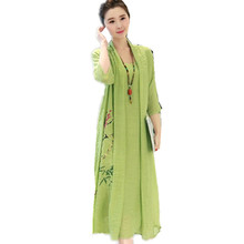 Kimono largo de lino y algodón suave para mujer, Vestido largo de verano con estampado vintage floral étnico, de talla grande, suelto por debajo de la rodilla, 2019 2024 - compra barato