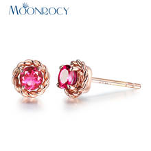 MOONROCY Flower Rose Gold Color Cubic Zirconia Rose Red Crystal Earrings For Women Girl Gift Drop Shipping Jewelry Wholesale 2024 - buy cheap