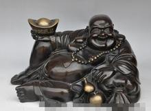 Frete grátis S00295 17 "Budismo chinês Bronze Cabaça saco riqueza yuanbao estátua do Buda Maitreya sorte 2024 - compre barato