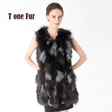 New Fox Fur Long Vest Factory Top Sell Hot Real Fox Fur Gilet Women Natural Real Fox Fur Vest KNT625 2024 - buy cheap