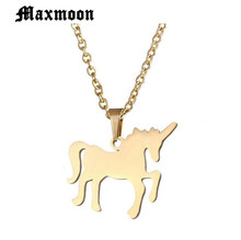 Maxmoon 2018 Fashion Unicorn Stainless Steel Choker Necklace Jewerly Gold Color Long Necklaces Pendantss Jewelry 2024 - buy cheap