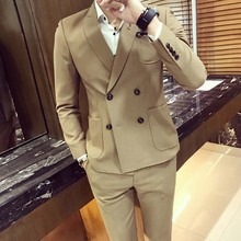 2020 Khaki Tuxedo Mens Suits Blazers With Pants Ternos Masculinos Slim Fit Men Double Breasted British Style Prom Suit 2024 - buy cheap