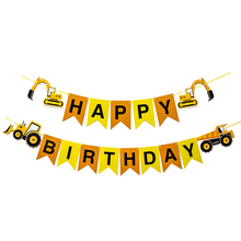 1set Vehicle Happy Birthday Banner Excavator Bulldozer Truck Paper String flags 2024 - buy cheap