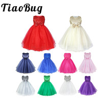 TiaoBug New Flower Girl Dresses Bowknot Sequin Real Party Pageant Communion Dress Little Girls Kids Tulle Prom Gown for Wedding 2024 - buy cheap