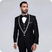 Chaqueta de esmoquin para novio, trajes de hombre con solapa, chaqueta + Pantalones + chaleco + corbata, color negro, con un botón, diseño elegante, W:1138 2024 - compra barato