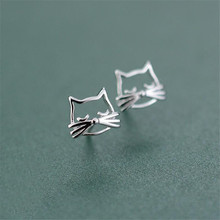 New Korean Style Fashion Cute Animal 925 Sterling Silver Jewelry Hollow Bearded Cat Personality Simple Stud Earrings  E125 2024 - buy cheap