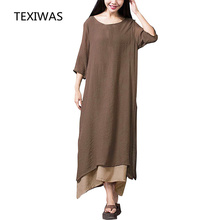 TEXIWAS Women dress beach Linen Vintage Dress summer Split Irregular Hem Loose Boho Long Maxi Dress Plus Size 5XL Robe Vestido 2024 - buy cheap