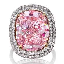 Женские кольца на палец, роскошное большое обручальное кольцо с розовым камнем, сверкающие кольца с серебряным покрытием из циркония ААА + для женщин, ювелирные изделия для вечеринок 2024 - купить недорого