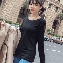 Camiseta feminina de manga comprida, tops de algodão para mulheres, estilo coreano, primavera e outono 2024 - compre barato
