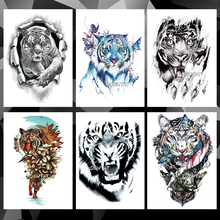 Водостойкая Временная тату-наклейка с изображением дикого тигра, татуировка, переводная вода, волка, животное, боди-арт, поддельная татуировка для женщин и мужчин 2024 - купить недорого
