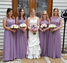 Light Purple A Line Bridesmaid Dresses Floor Length Beaded Belts Scalloped Neck Long Elegant Wedding Party Dress Cheap 2024 - buy cheap