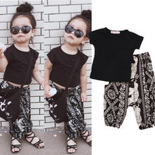 Conjunto de 2 camisetas de manga corta para niños y niñas, camisetas informales a la moda de verano, color negro liso, estampado de pantalones de compresión, 0 a 5 años 2024 - compra barato